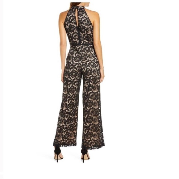 JULIA JORDAN Women's Black/ Nude Wide Leg Lace Halter Jumpsuit Suze 12 N… - Picture 2 of 12